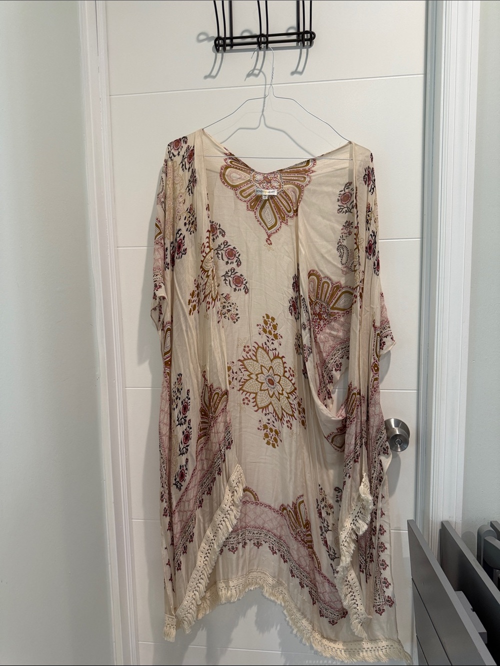 Woven Heart Paisley Overlay Kimono - Cream, Mauve & Mustard